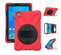 Custodia per Lenovo Tab M8, 360 Rotante Supporto e Tracolla Custodia Robusta Ibrida Antiurto Cover Rigida Protettiva per Lenovo Tab M8 8 Pollici, Rosso
