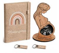 Custodia per libretto di maternità in feltro con portachiavi e cornice a | Set promemoria gravidanza per la futura mamma, con protezione per il libretto di maternità e porta documenti per documenti