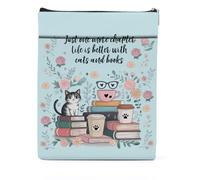 Custodia per libri a forma di gatto, motivo floreale, con cerniera e tasca frontale, in tela, 29 x 21 cm, ideale come regalo per lettori, bibliotecarie, donne, insegnanti, amanti dei gatti, regalo per