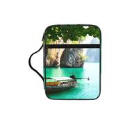 Custodia per libri con stampa di barca sul lago verde, per donne e ragazze, con manico, adatta per Bibbia di dimensioni standard