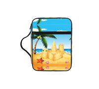 Custodia per libri con stampa di casa di sabbia e spiaggia in stile cartone animato, custodia per libri con manico resistente, borsa protettiva per chiesa, per uomini e donne
