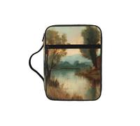 Custodia per libri con stampa di paesaggio lago, per donne e ragazze, con manico, adatta per Bibbia di dimensioni standard