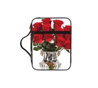 Custodia per libri con stampa di rose rosse, per donne e ragazze, con manico, adatta per bibbia di dimensioni standard