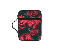 Custodia per libri con stampa di rose rosse, per donne e ragazze, con manico, adatta per Bibbia di dimensioni standard