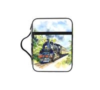 Custodia per libri vintage con treno a vapore, per donne e uomini, stile retrò, con manico e tasca con cerniera