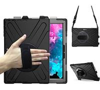 Custodia per Microsoft Surface Pro 7 Plus 2021/ Pro 7 2019/Pro 6 2018/Pro 5 2017/Pro 4 12,3 pollici, resistente agli urti e robusta, con supporto e tracolla, girevole a 360 gradi, nero