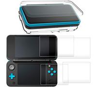 Custodia per New Nintendo 2DS XL con Pellicola Protettiva, AFUNTA Coperture Protettive Trasparenti Antigraffio, Pellicola Protettiva di Vetro Temperato per Schermo Superiore e Inferiore