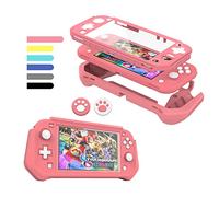 Custodia per Nintendo Switch Lite,Cover Switch Lite Case Protettiva in Silicone Resistente Antigraffio con Schermo PC Integrato + 2 Cuscinetti Per il Pollice, Rosa