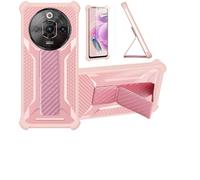 Custodia per nubia Focus Pro 5G Coque Custodia Case Ibrida [Con protezione dello schermo in vetro temperato] [supporto magnetico pieghevole] [resistente alle impronte digitali smerigliato] Rosa