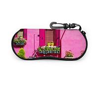 Custodia per occhiali, casa parete rosa case colorate occhiali da sole Burano custodia morbida custodia per occhiali con cerniera in neoprene ultraleggero con moschettone, custodia per occhiali da let