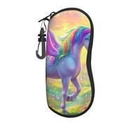 Custodia per occhiali da vista con unicorni magici e fate arcobaleni, fiori e fiori, custodia morbida in neoprene con cerniera, resistente e portatile, per uomini e donne