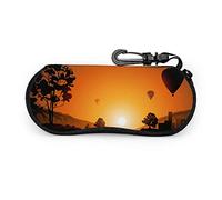Custodia per occhiali, giro in mongolfiera durante il tramonto Occhiali da sole vettoriali Custodia morbida Custodia per occhiali con cerniera in neoprene ultraleggero con moschettone, custodia per oc