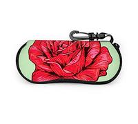 Custodia per occhiali, rosa rossa disegnata a mano su occhiali da sole verdi Custodia morbida Custodia per occhiali con cerniera in neoprene ultraleggero con moschettone, custodia per occhiali da sole
