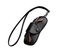 Custodia per occhiali, sottile, in pelle PU, con cordino, protettiva, resistente alla pressione, per uomini e donne, viaggi, casa, lavoro, 16,5 x 8,9 cm, 70 g, Nero , Refer to description