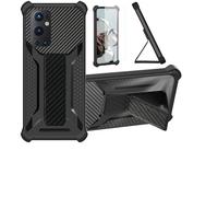 Custodia per Oneplus 9 Pro 5g Cover Custodia Case Ibrida [Con protezione dello schermo in vetro temperato] [supporto magnetico pieghevole] [resistente alle impronte digitali smerigliato] Nero