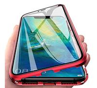 Custodia per OnePlus N10 / Nord N10 Cover 360 Gradi Full Body Protettiva Antiurto Cover Flip Case Trasparente Vetro Temperato Custodia Metal Bumper con Adsorbimento Magnetica Copertura Case,Rosso