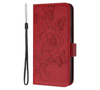 Custodia per OnePlus Nord N10 5G Wallet Cover, Retro Flowers Design Pattern Custodia, PU+TPU Pelle Shell, [Carta Fessura] Flip Wallet Case Adatto per OnePlus Nord N10 5G, Rosso
