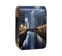 Custodia per organizer per rossetto da viaggio,borsa per trucco portatile con specchio,architettura città caduta luna