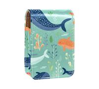 Custodia per organizer per rossetto da viaggio,borsa per trucco portatile con specchio,balene dell'onda del mare carine