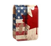 Custodia per organizer per rossetto da viaggio,borsa per trucco portatile con specchio,Bandiera America Canada retrò