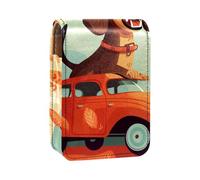 Custodia per organizer per rossetto da viaggio,borsa per trucco portatile con specchio,Benvenuti a casa divertente cane albero rosso auto