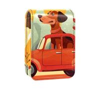 Custodia per organizer per rossetto da viaggio,borsa per trucco portatile con specchio,Benvenuti a casa divertente cane albero rosso auto