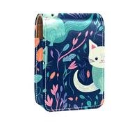 Custodia per organizer per rossetto da viaggio,borsa per trucco portatile con specchio,Cuore di amore del fiore dell'uccello del gatto del fumetto