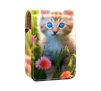 Custodia per organizer per rossetto da viaggio,borsa per trucco portatile con specchio,Erba del fiore del gattino sveglio