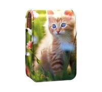 Custodia per organizer per rossetto da viaggio,borsa per trucco portatile con specchio,Erba del fiore del gattino sveglio