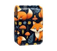 Custodia per organizer per rossetto da viaggio,borsa per trucco portatile con specchio,Fiore foglia volpe animale
