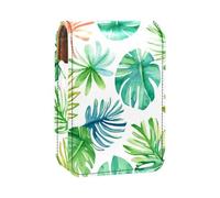 Custodia per organizer per rossetto da viaggio,borsa per trucco portatile con specchio,Foglie di palme verdi tropicali
