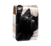 Custodia per organizer per rossetto da viaggio,borsa per trucco portatile con specchio,gattino gatto nero