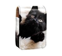 Custodia per organizer per rossetto da viaggio,borsa per trucco portatile con specchio,gattino gatto nero