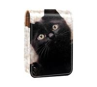 Custodia per organizer per rossetto da viaggio,borsa per trucco portatile con specchio,gattino gatto nero
