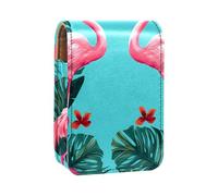 Custodia per organizer per rossetto da viaggio,borsa per trucco portatile con specchio,Il fenicottero lascia lo stile hawaiano tropicale