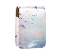 Custodia per organizer per rossetto da viaggio,borsa per trucco portatile con specchio,Il gabbiano bianco si rannuvola l'oceano
