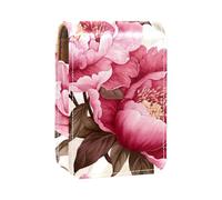 Custodia per organizer per rossetto da viaggio,borsa per trucco portatile con specchio,Illustrazione di arte del fiore di peonia pianta colorata