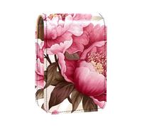 Custodia per organizer per rossetto da viaggio,borsa per trucco portatile con specchio,Illustrazione di arte del fiore di peonia pianta colorata