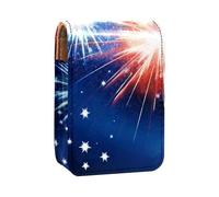 Custodia per organizer per rossetto da viaggio,borsa per trucco portatile con specchio,le stelle americane dei fuochi d'artificio festeggiano
