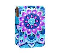 Custodia per organizer per rossetto da viaggio,borsa per trucco portatile con specchio,mandala paisley dell'onda del fiore blu