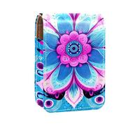 Custodia per organizer per rossetto da viaggio,borsa per trucco portatile con specchio,mandala paisley dell'onda del fiore blu