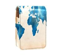 Custodia per organizer per rossetto da viaggio,borsa per trucco portatile con specchio,Mappa del mondo retrò blu