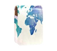Custodia per organizer per rossetto da viaggio,borsa per trucco portatile con specchio,mappa del mondo dell'acquerello