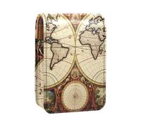 Custodia per organizer per rossetto da viaggio,borsa per trucco portatile con specchio,mappa del mondo della strada della bussola