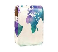 Custodia per organizer per rossetto da viaggio,borsa per trucco portatile con specchio,mappa del mondo dell'acquerello