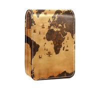 Custodia per organizer per rossetto da viaggio,borsa per trucco portatile con specchio,mappa del mondo della terra d'epoca