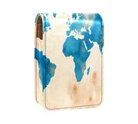 Custodia per organizer per rossetto da viaggio,borsa per trucco portatile con specchio,Mappa del mondo retrò blu