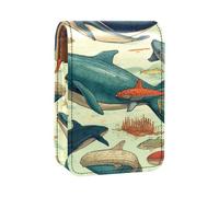 Custodia per organizer per rossetto da viaggio,borsa per trucco portatile con specchio,Modello animale di arte balena