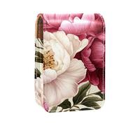 Custodia per organizer per rossetto da viaggio,borsa per trucco portatile con specchio,Modello di arte del fiore di peonia pianta colorata