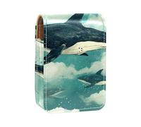 Custodia per organizer per rossetto da viaggio,borsa per trucco portatile con specchio,Modello di arte animale balena acquerello